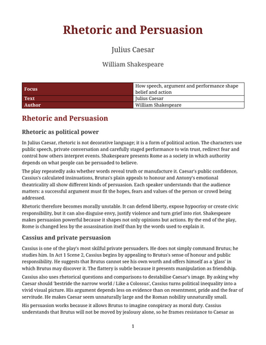 Julius Caesar - William Shakespeare – Rhetoric and Persuasion