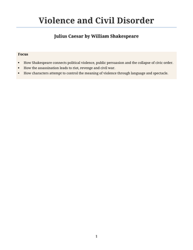Julius Caesar - William Shakespeare – Violence and Civil Disorder
