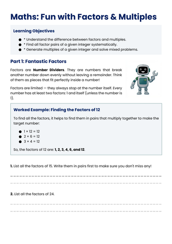 Maths - Multiples and Factors