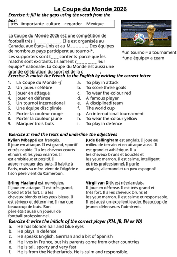 La Coupe du Monde KS3 worksheet