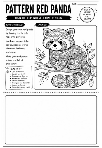 Pattern Red Panda Art Worksheet | Zentangle Animal Drawing Activity | KS2 KS3 Cover Lesson
