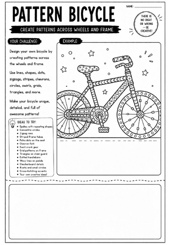 Pattern Bicycle Art Worksheet | Creative Design Drawing Activity | KS2 KS3 Cover Lesson