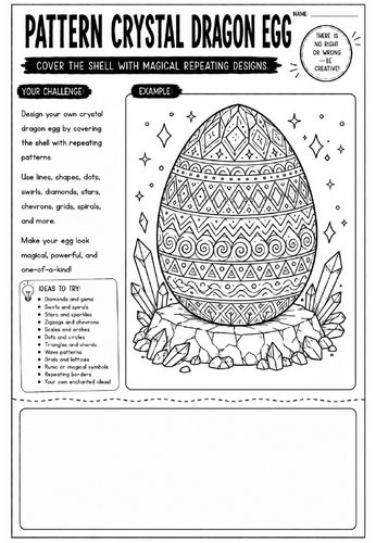 Pattern Crystal Dragon Egg Art Worksheet | Fantasy Drawing Activity | KS2 KS3 Cover Lesson