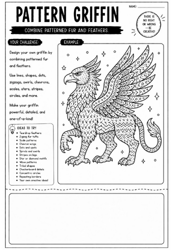 Pattern Griffin Art Worksheet | Mythical Creature Drawing Activity | KS2 KS3 Cover Lesson