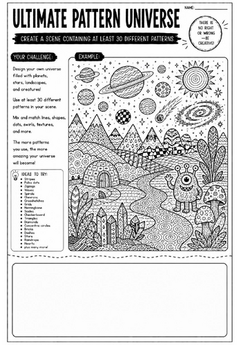 Ultimate Pattern Universe Art Worksheet | Zentangle Drawing Challenge | KS2 KS3 Cover Lesson