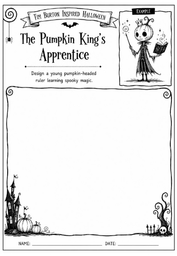 Tim Burton Inspired Halloween Character Design – The Pumpkin King’s Apprentice | KS2 &3 Art Workshee