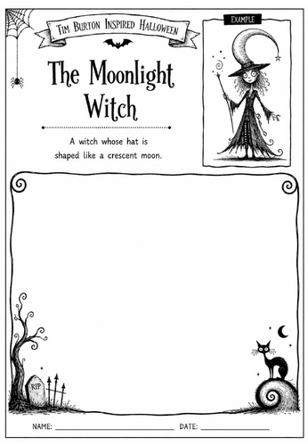 Tim Burton Inspired Halloween Character Design – The Moonlight Witch | KS2 KS3 Art Worksheet