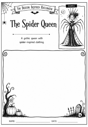 Tim Burton Inspired Halloween Character Design – The Spider Queen | KS2 KS3 Art Worksheet