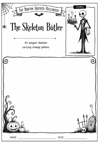 Tim Burton Inspired Halloween Character Design – The Skeleton Butler | KS2 KS3 Art Worksheet