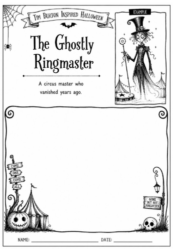 Tim Burton Inspired Halloween Character Design – The Ghostly Ringmaster | KS2 KS3 Art Worksheet