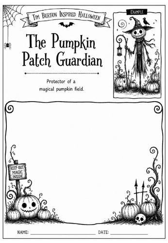 Tim Burton Inspired Halloween Character Design – The Pumpkin Patch Guardian | KS2 KS3 Art Worksheet