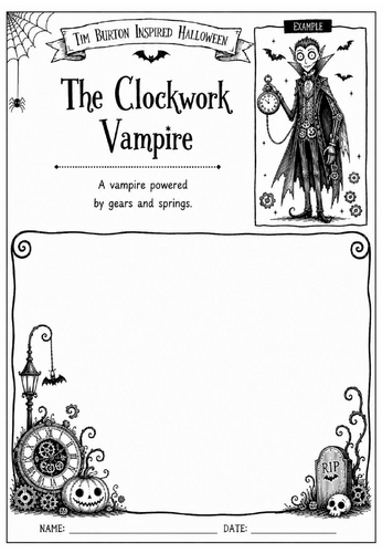 Tim Burton Inspired Halloween Character Design – The Clockwork Vampire | KS2 KS3 Art Worksheet