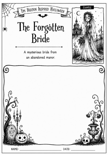 Tim Burton Inspired Halloween Character Design – The Forgotten Bride | KS2 KS3 Art Worksheet