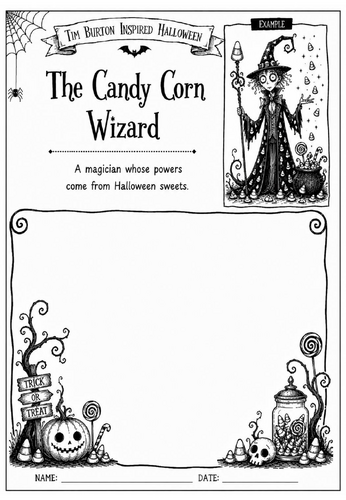 Tim Burton Inspired Halloween Character Design – The Candy Corn Wizard | KS2 KS3 Art Worksheet