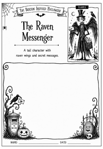 Tim Burton Inspired Halloween Character Design – The Raven Messenger | KS2 KS3 Art Worksheet