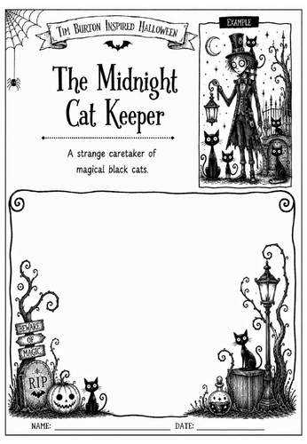 Tim Burton Inspired Halloween Character Design – The Midnight Cat Keeper | KS2 KS3 Art Worksheet