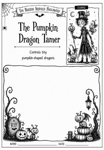 Tim Burton Inspired Halloween Character Design – The Pumpkin Dragon Tamer | KS2 KS3 Art Worksheet