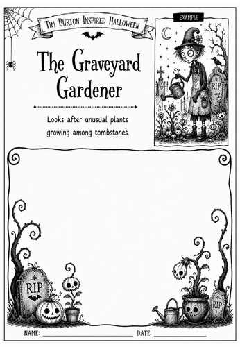 Tim Burton Inspired Halloween Character Design – The Graveyard Gardener | KS2 KS3 Art Worksheet
