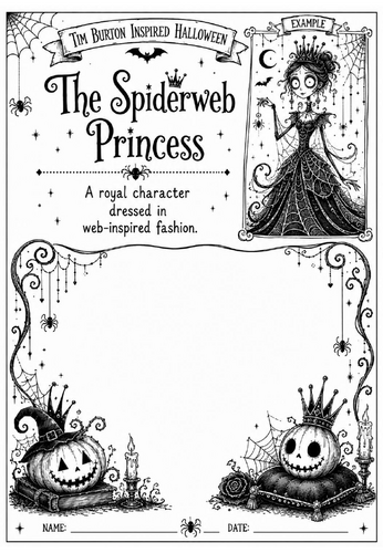 Tim Burton Inspired Halloween Character Design – The Spiderweb Princess | KS2 KS3 Art Worksheet