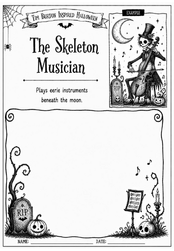 Tim Burton Inspired Halloween Character Design – The Skeleton Musician | KS2 KS3 Art Worksheet