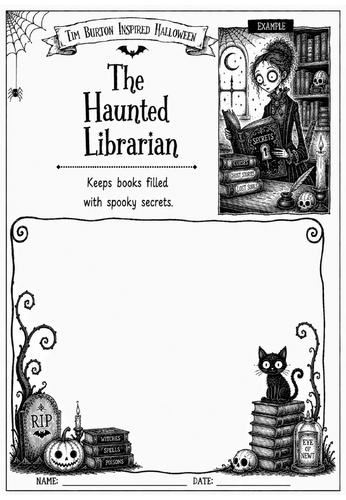 Tim Burton Inspired Halloween Character Design – The Haunted Librarian | KS2 KS3 Art Worksheet