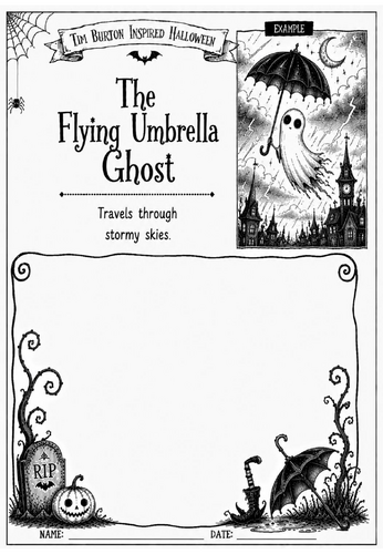 Tim Burton Inspired Halloween Character Design – The Flying Umbrella Ghost | KS2 KS3 Art Worksheet