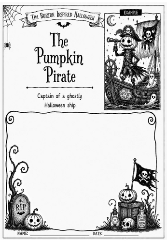 Tim Burton Inspired Halloween Character Design – The Pumpkin Pirate | KS2 KS3 Art Worksheet