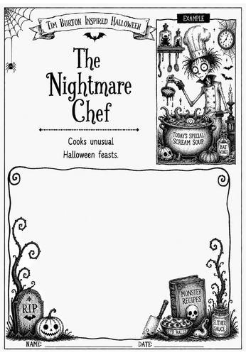 Tim Burton Inspired Halloween Character Design – The Nightmare Chef | KS2 KS3 Art Worksheet