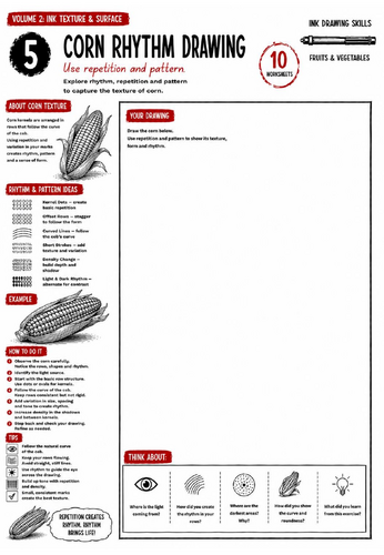 Corn Rhythm Drawing Worksheet | Ink Drawing Skills | Pattern, Repetition & Texture | KS3 Art Cover L