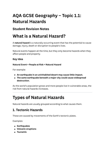 AQA GCSE Geography 9-1 | Topic 1.1 Natural Hazards Revision Notes | Paper 1 Physical Geography