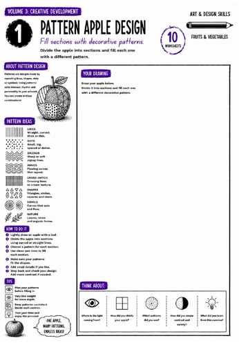 Pattern Apple Design Worksheet | Ink Drawing Skills | Pattern, Repetition & Decorative Design | KS3