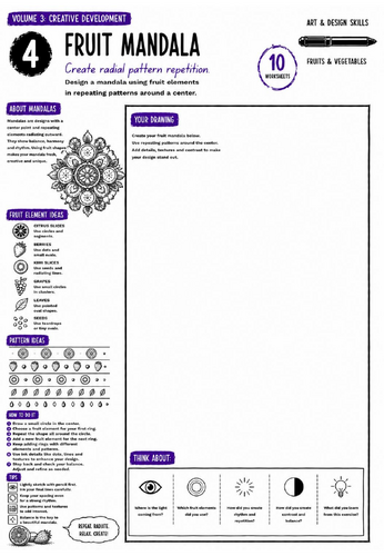 Fruit Mandala Worksheet | Ink Drawing Skills | Pattern, Repetition & Radial Design | KS3 Art Cover L