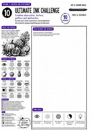 Ultimate Ink Challenge Worksheet | Ink Drawing Skills | Final Project, Texture & Creative Developmen