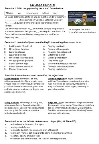 La Copa Mundial/ La Copa del Mundo 2026 worksheet for KS3