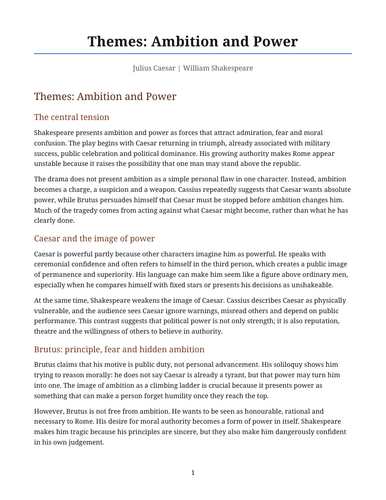 Julius Caesar - William Shakespeare – Ambition and Power