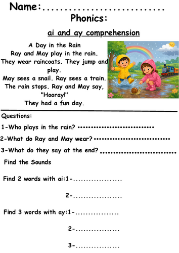 ai and ay comprehension