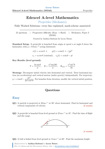 Projectiles | 25 Worked Examples | Edexcel A-Level Maths