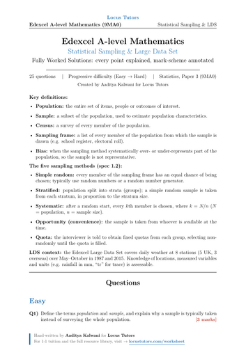 Statistical Sampling | 26 Worked Examples | Edexcel A-Level Maths