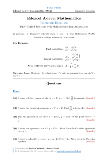 Parametric Equations | 25 Worked Examples | Edexcel A-Level Maths