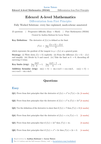 Differentiation from First Principles | 25 Worked Examples | Edexcel A-Level Maths