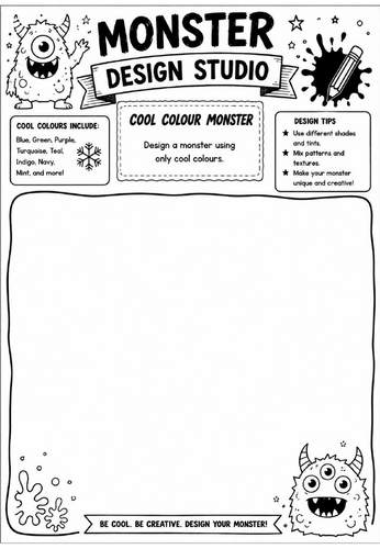 Cool Colour Monster | Monster Design Studio Art Worksheet | KS2 KS3 Colour Theory Drawing Activity