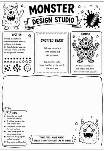 Spotted Beast | Monster Design Studio Art Worksheet | KS2 KS3 Pattern Drawing Activity