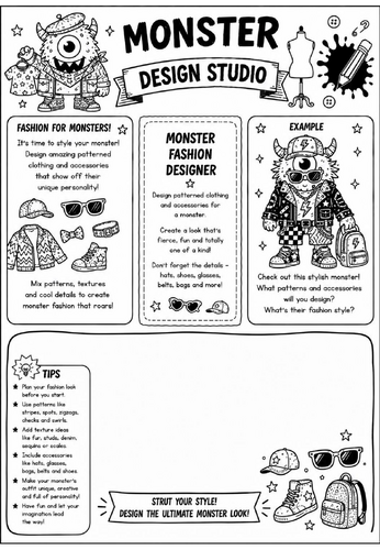 Monster Fashion Designer | Monster Design Studio Art Worksheet | KS2 KS3 Character Design Activity