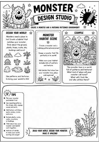 Monster Habitat Scene | Monster Design Studio Art Worksheet | KS2 KS3 Character & Environment Drawin