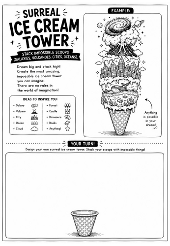 Surreal Ice Cream Tower Drawing Challenge Worksheet | Surrealism Art Activity | KS2 KS3 Cover Lesson
