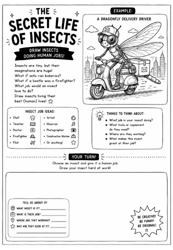 The Secret Life of Insects Drawing Challenge Worksheet | Surrealism Art Activity | KS2 KS3 Cover Les