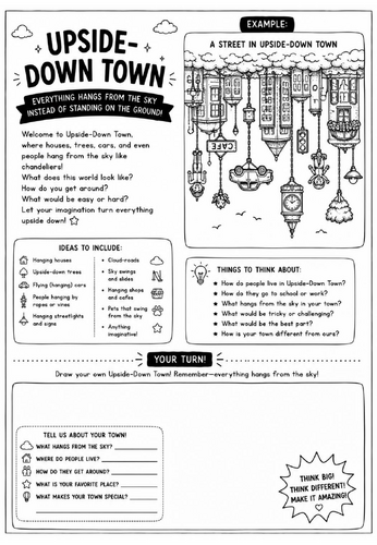 Upside-Down Town Drawing Challenge Worksheet | Surrealism Art Activity | KS2 KS3 Cover Lesson | Crea