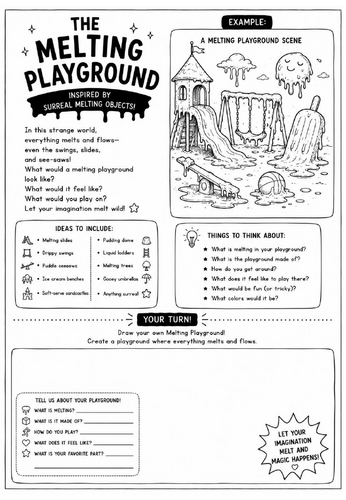 The Melting Playground Drawing Challenge Worksheet | Surrealism Art Activity | KS2 KS3 Cover Lesson