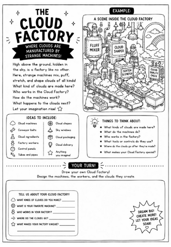 The Cloud Factory Drawing Challenge Worksheet | Surrealism Art Activity | KS2 KS3 Cover Lesson | Cre