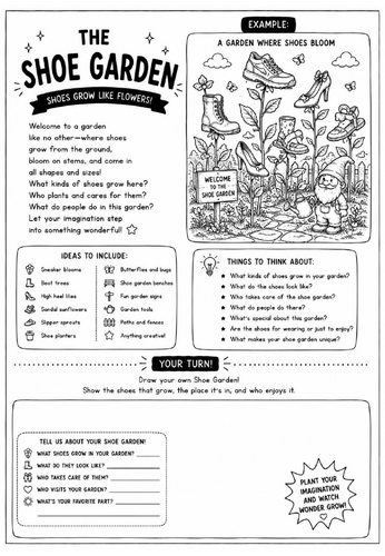 The Shoe Garden Drawing Challenge Worksheet | Surrealism Art Activity | KS2 KS3 Cover Lesson | Creat